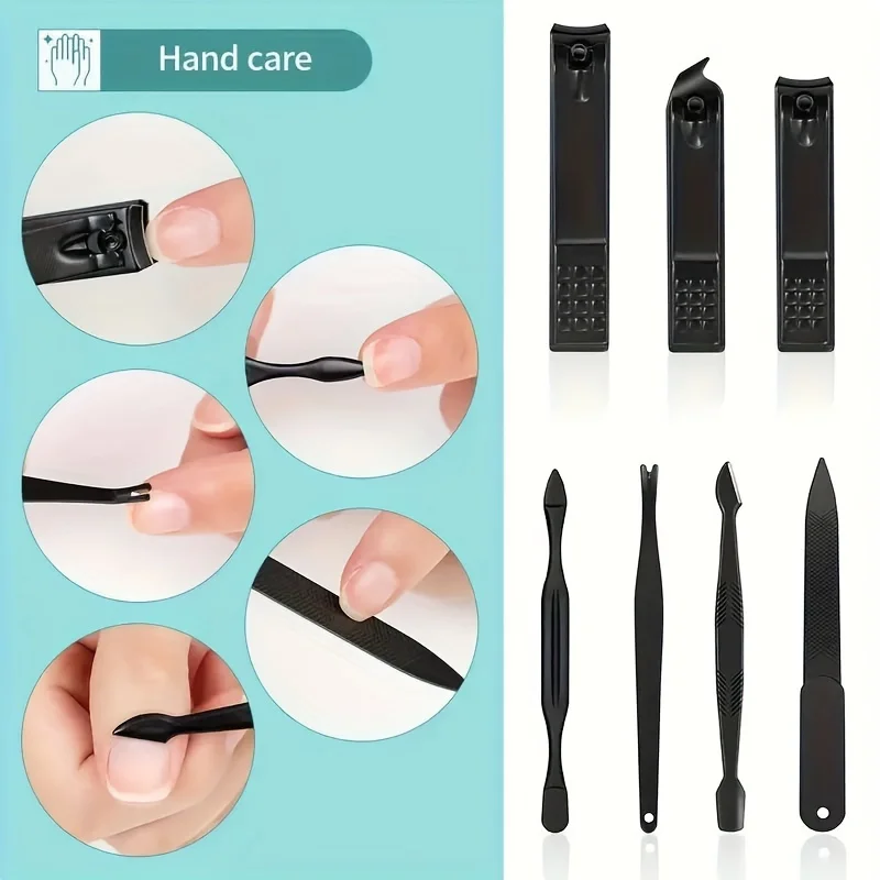 7pcs-24pcs Professional Black Nail Clippers Kit - Ultra Sharp Fingernail and Toenail Cutters for Men and Women - Sturdy Pedicure