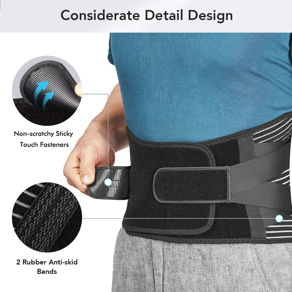 Elstiac Lumbar Back Belt Waist Support Trainer Adjustable Lumbar Pad with 6 Stays Abdominal Binder Fitness Gym Belts Women Men