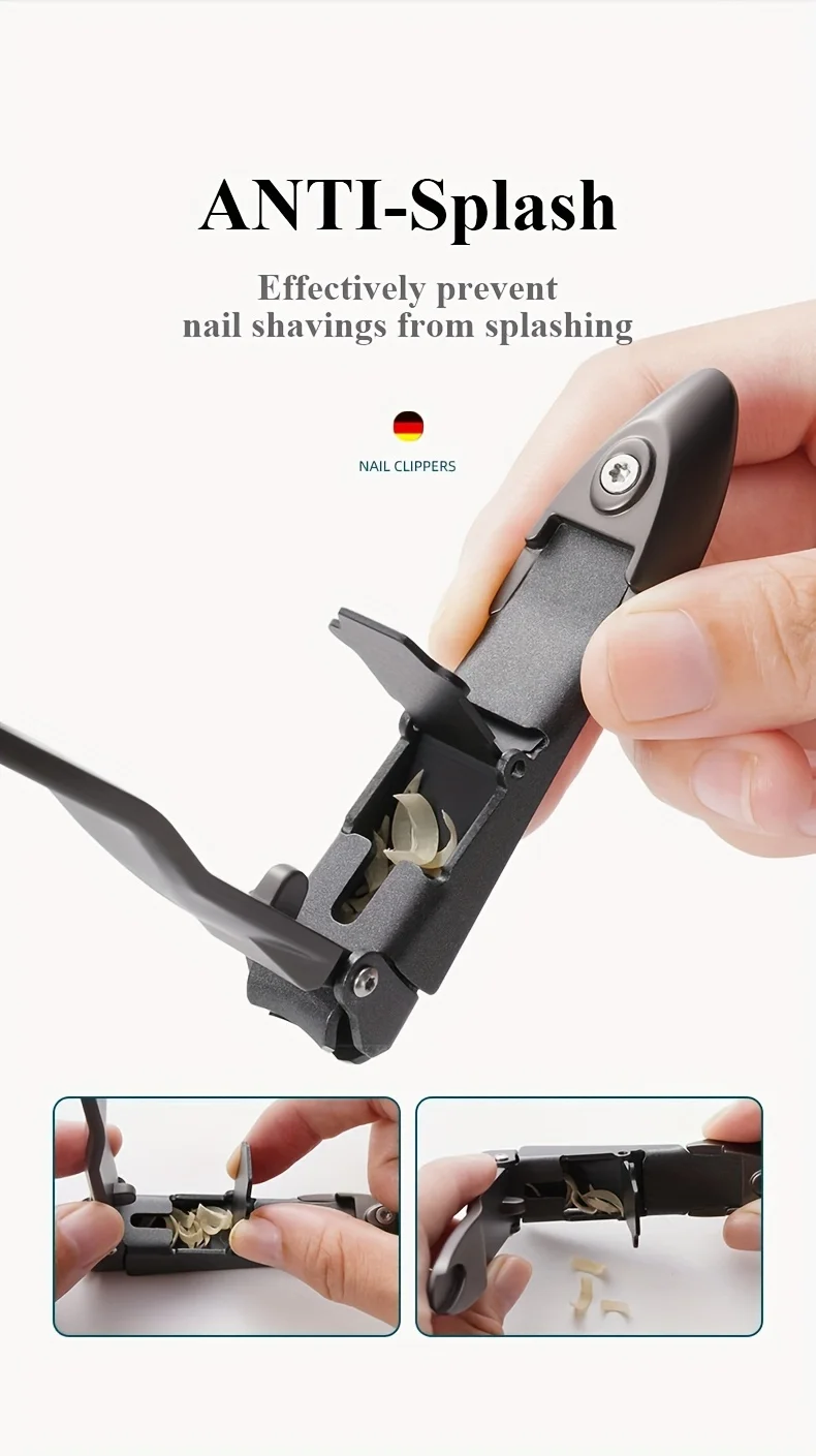 1-piece Nail Clippers for Men with Catcher -Sharp Heavy Duty Self-Collecting Nail Cutters with Ergonomic Lever Keep Fingernails