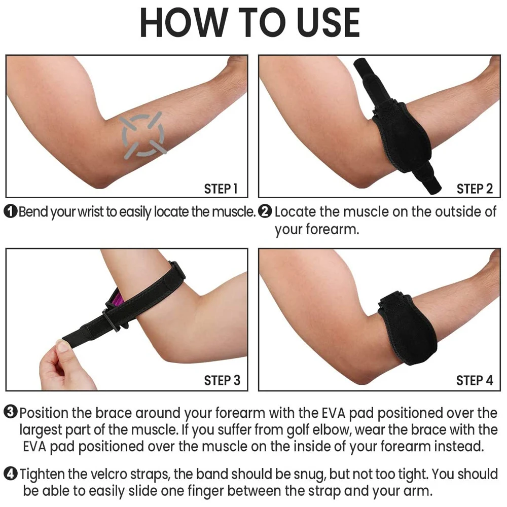 BraceTop 1PC Tennis Elbow Brace for Tendonitis,Forearm Pain,Golf Elbow Support,Arm Strap Band with Compression Pad for Men Women