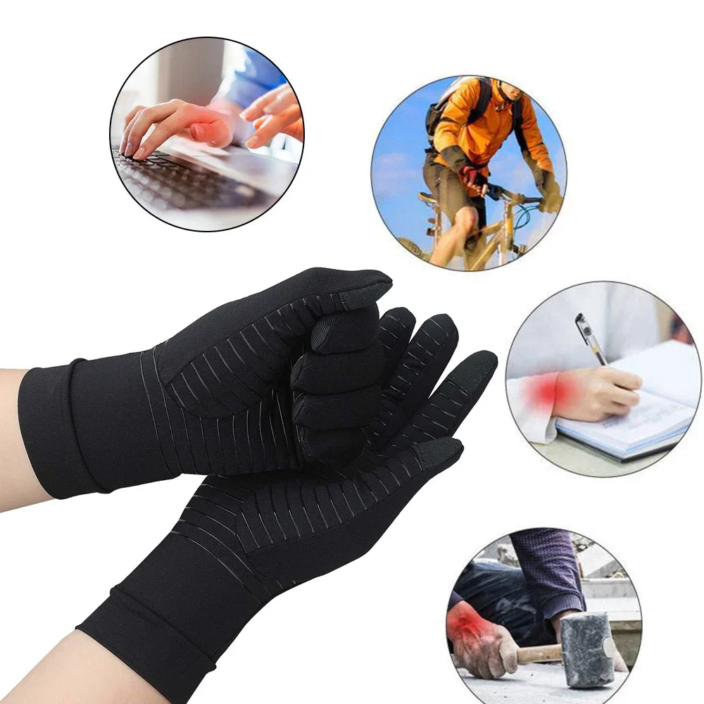 1 Pair Copper Arthritis Compression Gloves for Women Men, Hand Pain Swelling and Carpal Relieve Full Finger Gloves for Tablets