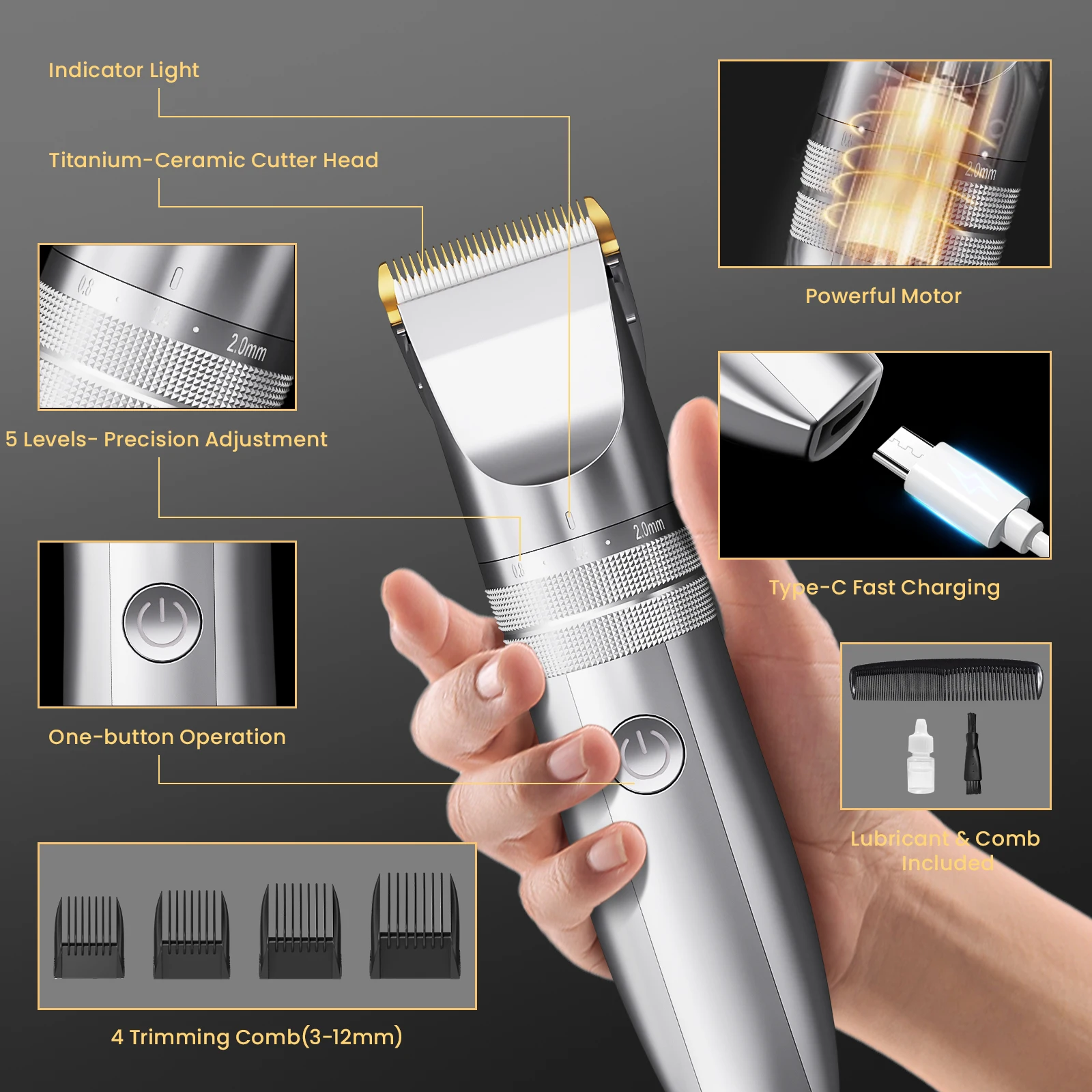 Sejoy Hair Clipper Men With Replacement Cutter Head And Guide Combs Hair Trimming & Beard Grooming