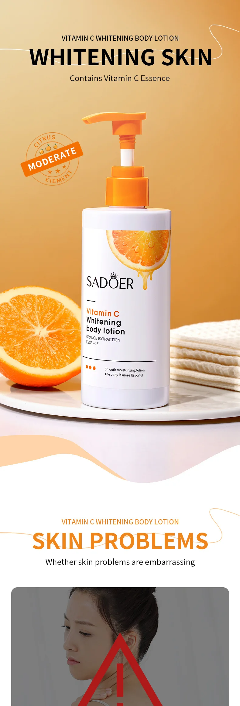 SADOER Vitamin C Body Lotion Creams Moisturising Exfoliating Leg Arm Back Body Skin Care Cream for Women Men