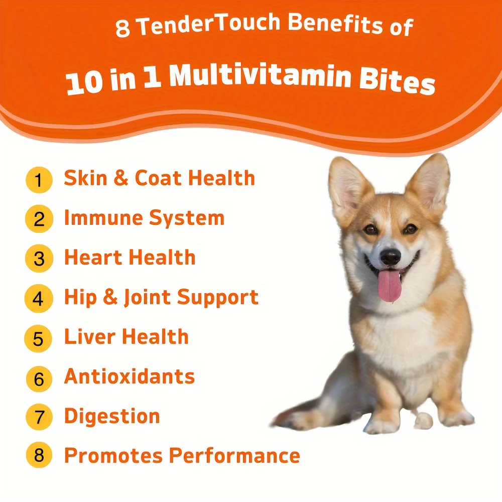 240 Chews - 2 Pack (2 x 180g/6.35oz) 360g/12.7oz - TenderTouch Multivitamin Dog Supplement, Digestive Enzymes, Grain Free Dog