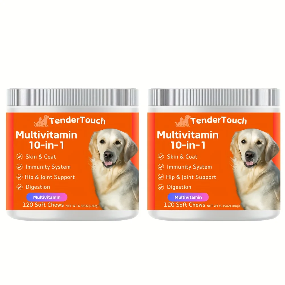 240 Chews - 2 Pack (2 x 180g/6.35oz) 360g/12.7oz - TenderTouch Multivitamin Dog Supplement, Digestive Enzymes, Grain Free Dog