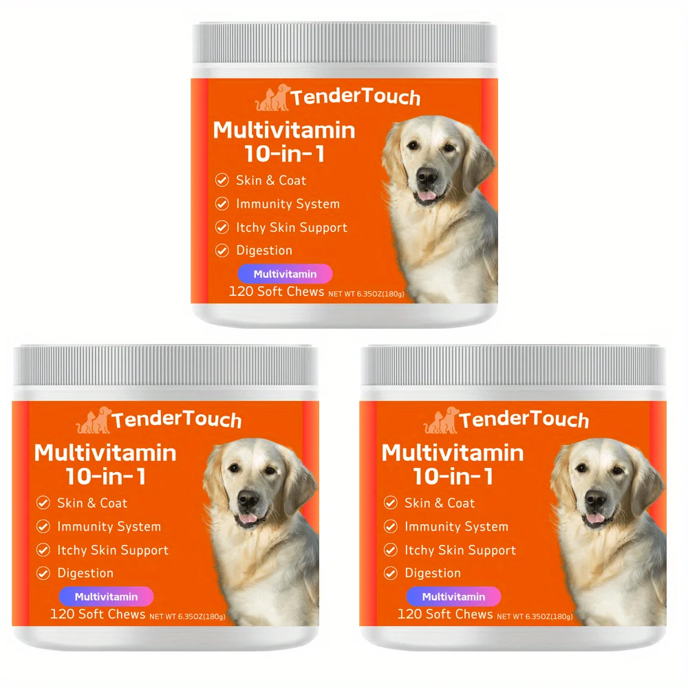 360 Chews - 3 Pack (3 x 180g/6.35oz) 540g/19.1oz - TenderTouch Multivitamin Dog Supplement, Digestive Enzymes, Grain Free Dog