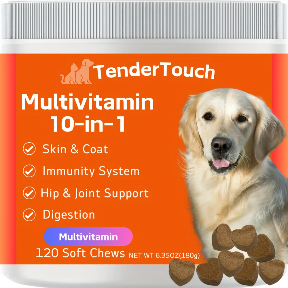 120 Chews - 1 Pack (1 x 180g/6.35oz) 180g/6.35oz - TenderTouch Multivitamin Dog Supplement, Digestive Enzymes, Grain Free Dog