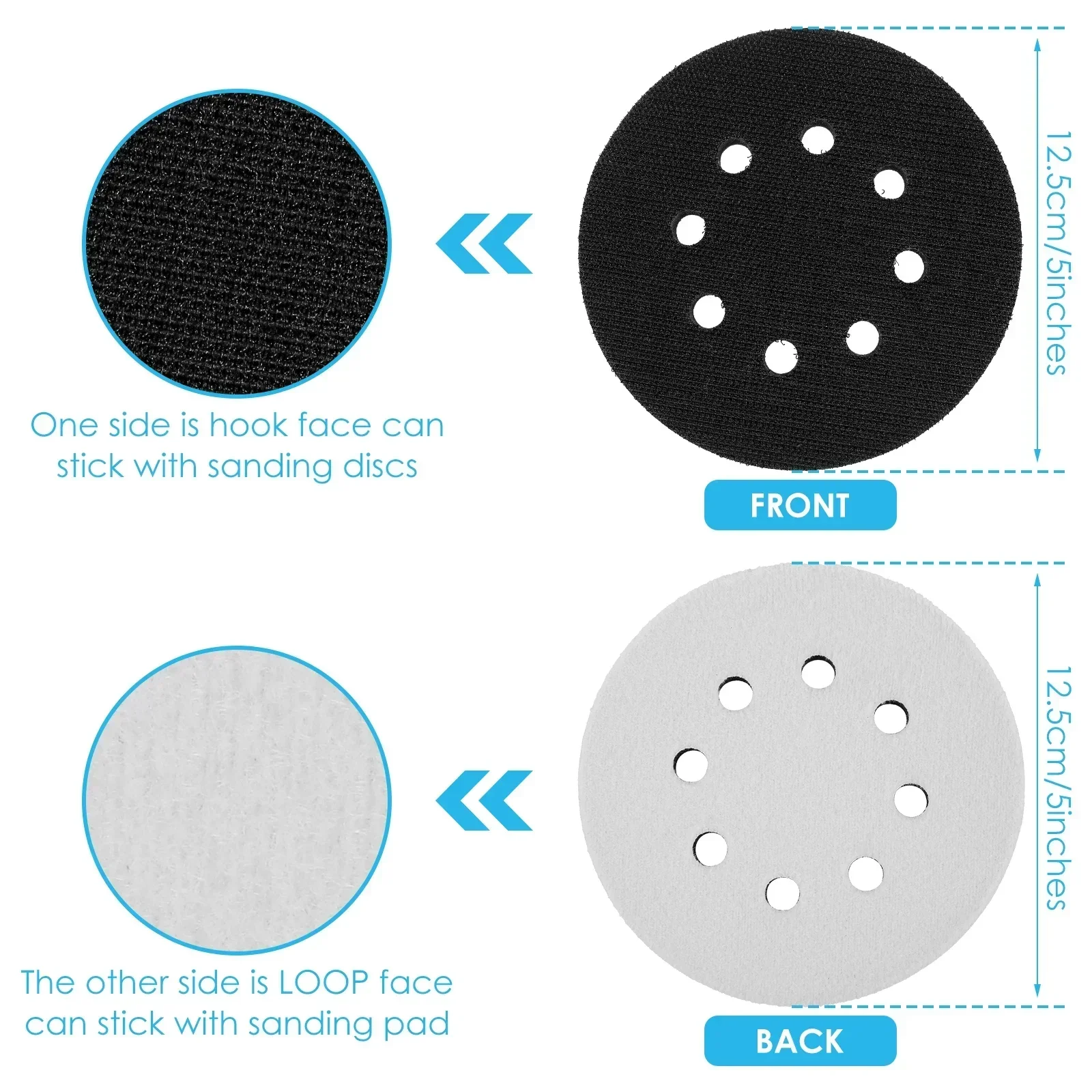 5Pcs Sponge Buffer Pad 5inch 8 Holes Hook and Loop Soft Orbital Sander Sponge Cushion Sander Buffer Backing Pad Lightweight Foam