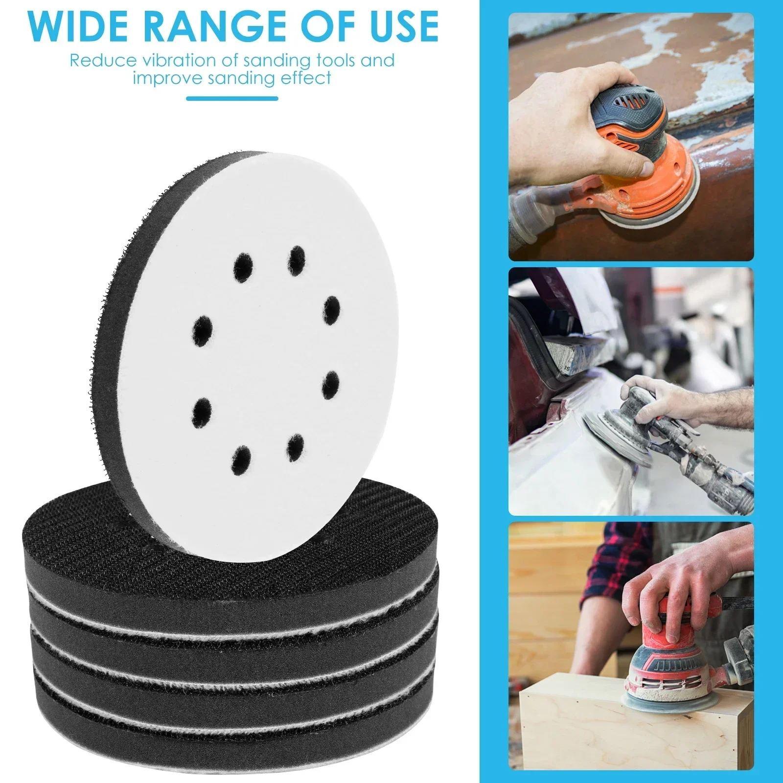 5Pcs Sponge Buffer Pad 5inch 8 Holes Hook and Loop Soft Orbital Sander Sponge Cushion Sander Buffer Backing Pad Lightweight Foam