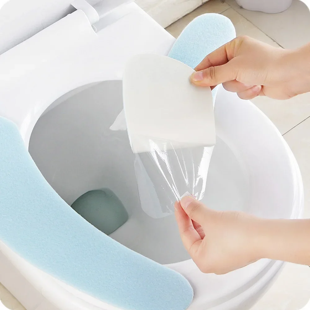 JJYY 1 Pair New Toilet Warm Washable Health Sticky Pads Toilet Seat Cover Pad Household Reusable Soft Toilet Seat Cover