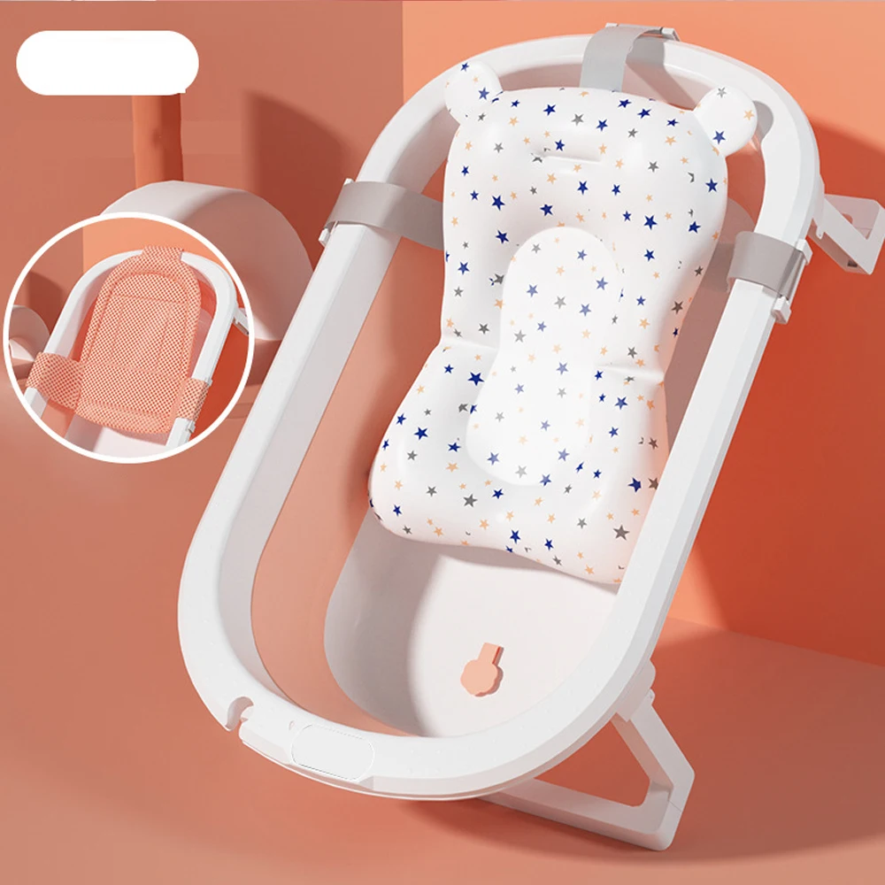 Foldable Baby Bathtub Infants Toddlers 0-36 Months Portable Travel Baby Tub Multifunctional With Newborn Cushion Anti-Skid Pad