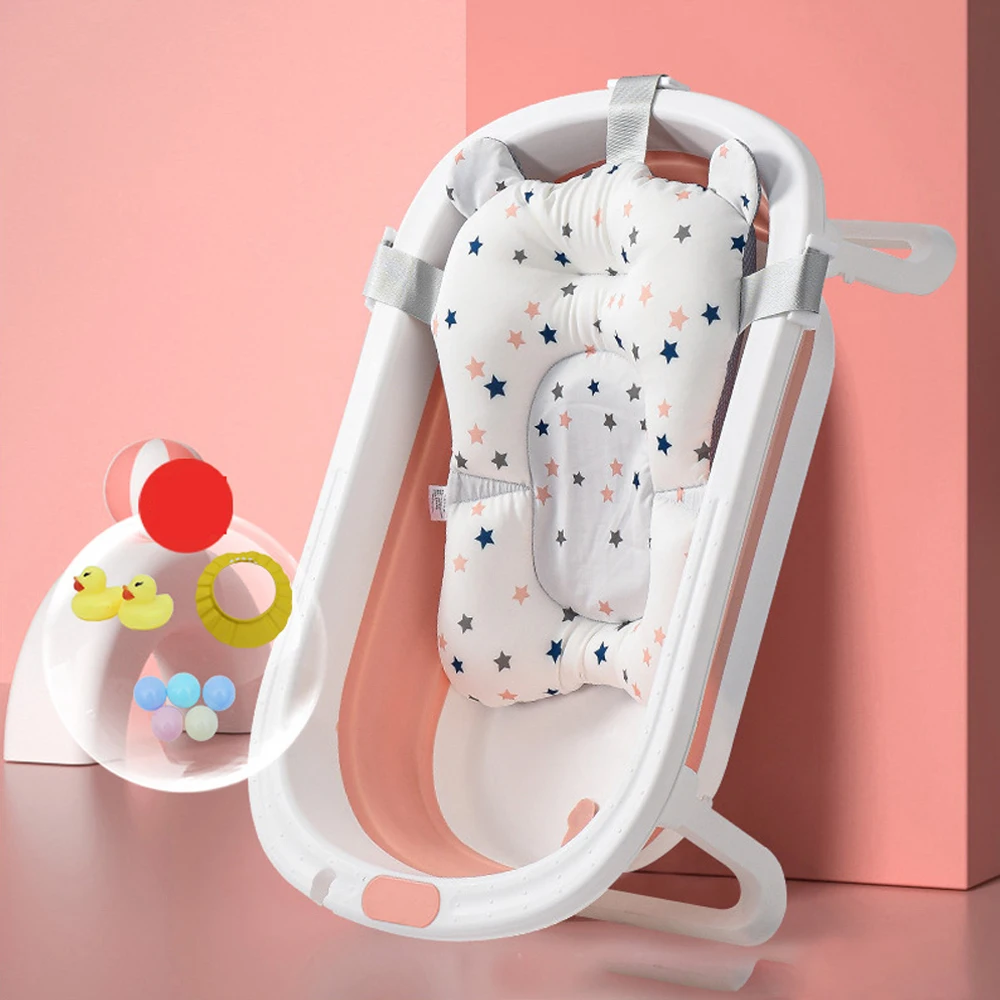 Foldable Baby Bathtub Infants Toddlers 0-36 Months Portable Travel Baby Tub Multifunctional With Newborn Cushion Anti-Skid Pad