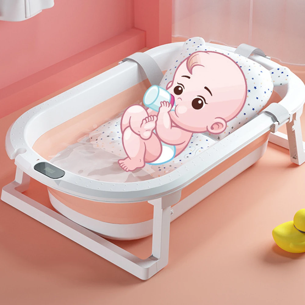 Foldable Baby Bathtub Infants Toddlers 0-36 Months Portable Travel Baby Tub Multifunctional With Newborn Cushion Anti-Skid Pad