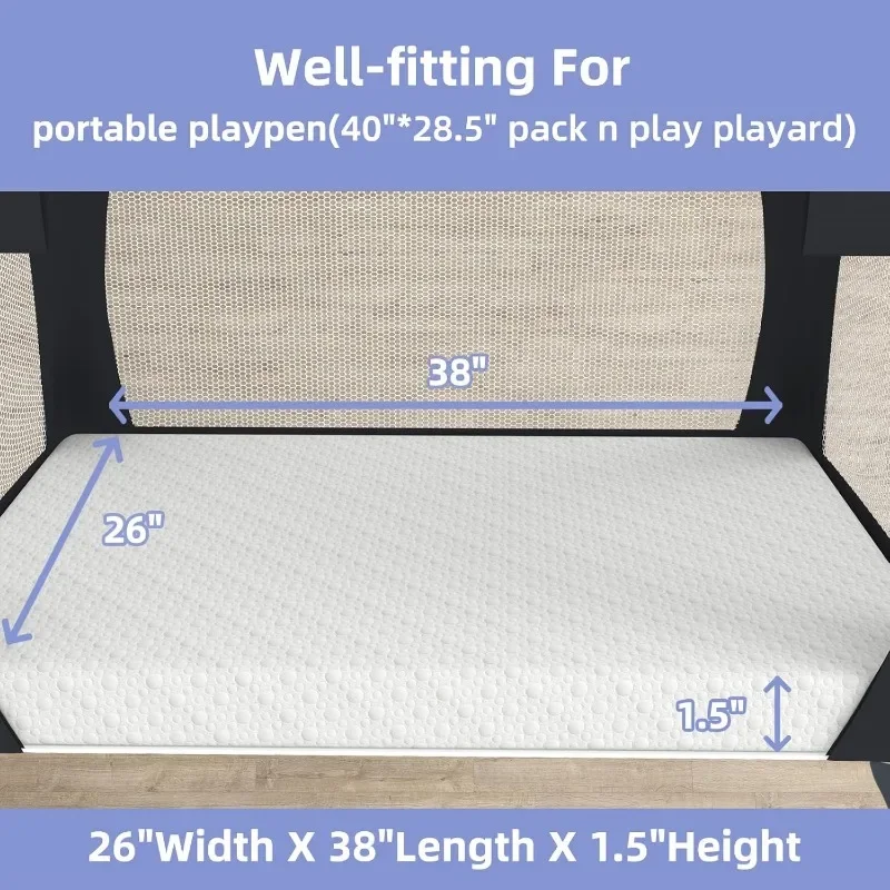 Trifold Pack and Play Mattress Topper, Waterproof Foldable 38x26 Soft Portable Pad for Pack n Play