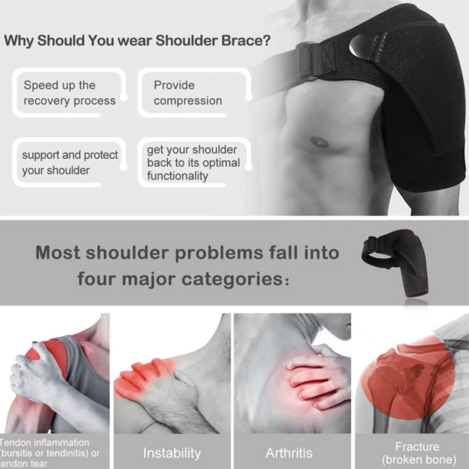 Shoulder Brace for Torn Rotator Cuff Shoulder Support Brace with Pressure Pad for Shoulder and Joint Pain Relief