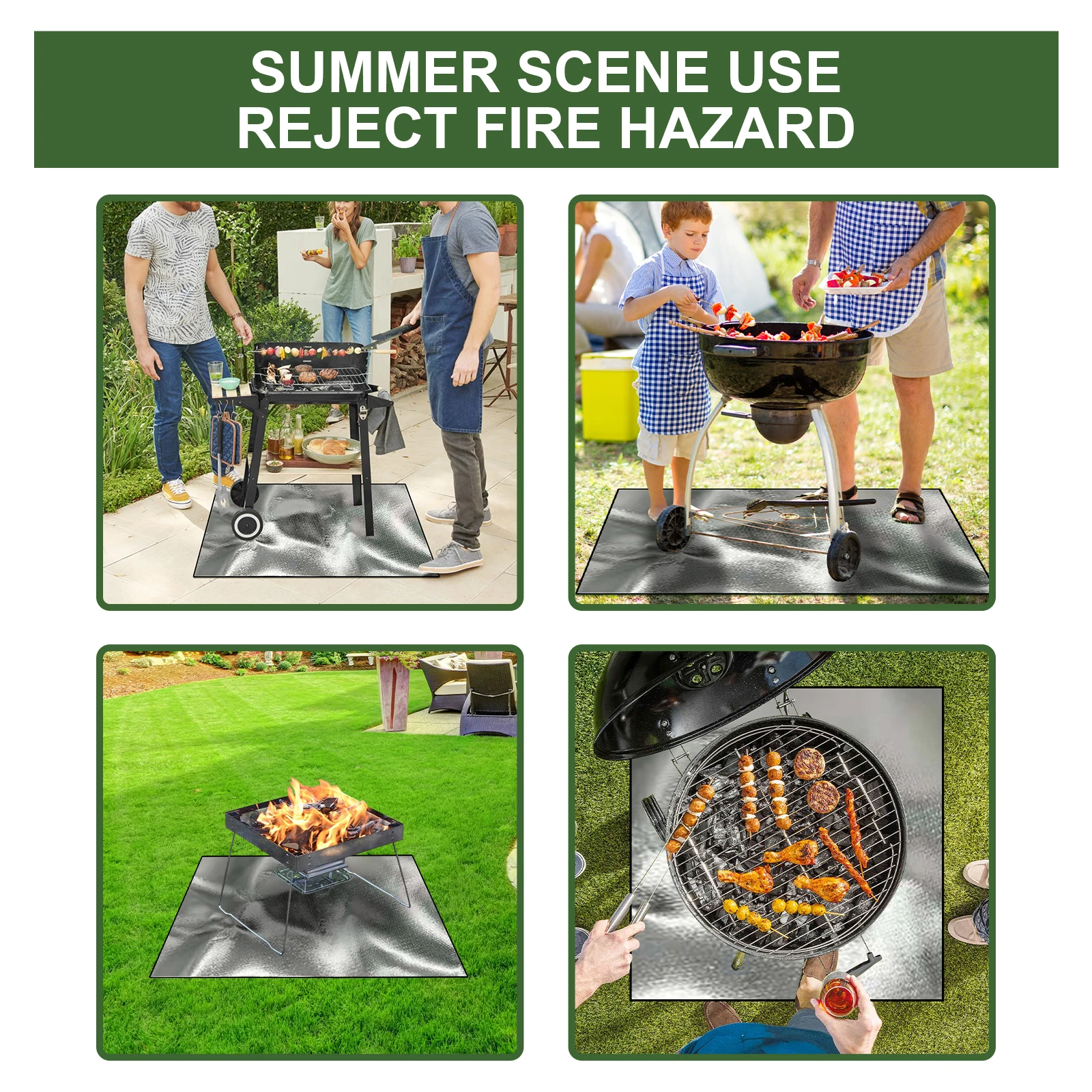 Flame Retardant and High Temperature Resistant Picnic Barbecue Heat Insulation Pad Fiberglass Blanket Square Fireproof Grill Mat