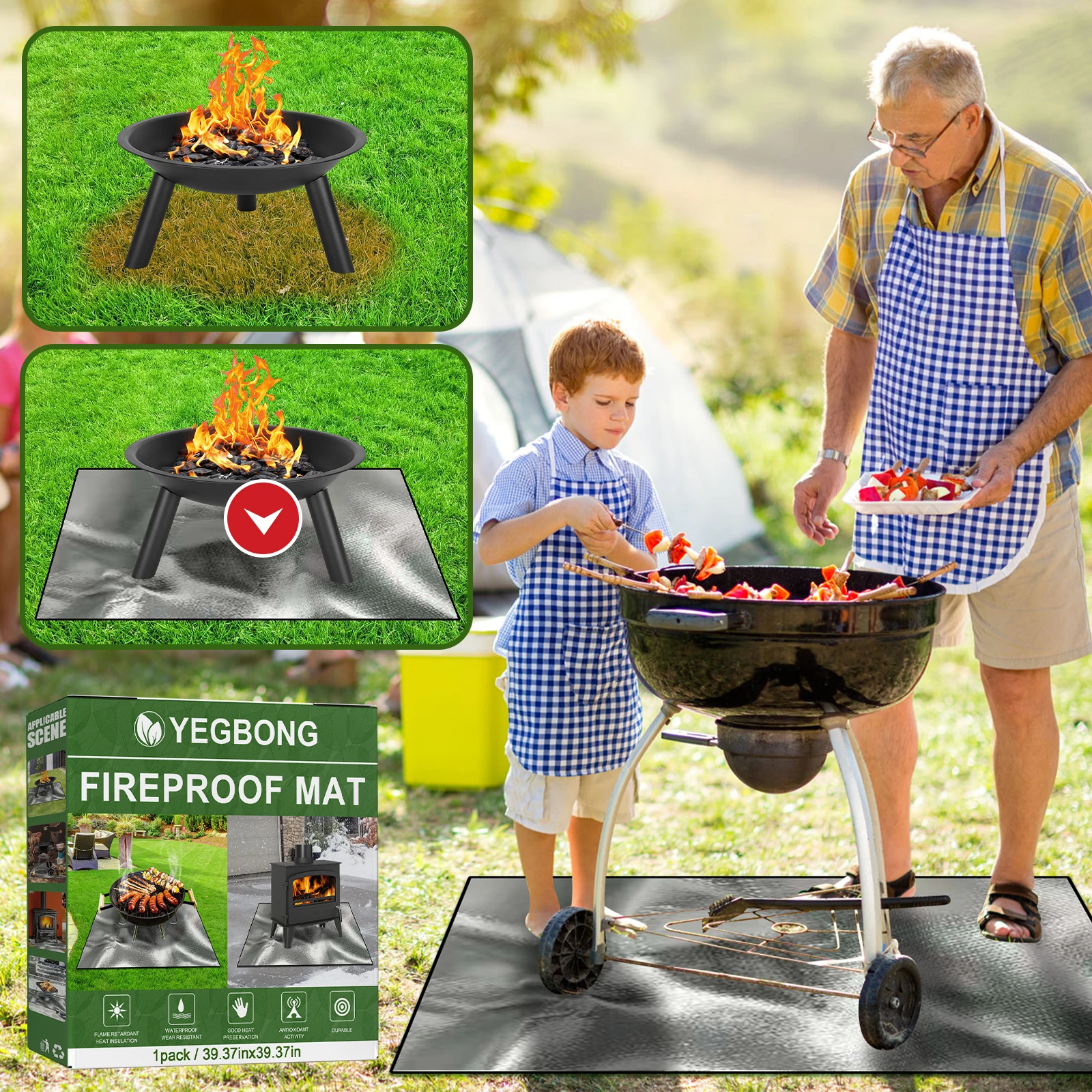 Flame Retardant and High Temperature Resistant Picnic Barbecue Heat Insulation Pad Fiberglass Blanket Square Fireproof Grill Mat