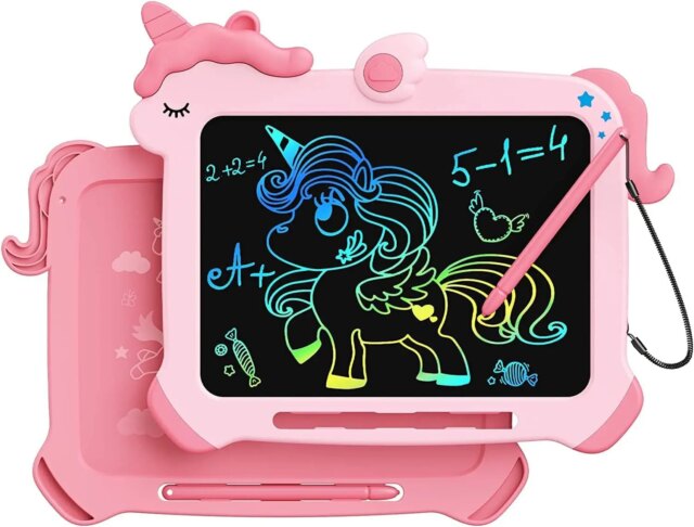 KIKAPABI 8.5-inch LCD Writing Tablet for Kids, Unicorn Colorful Screen Doodle Board, Toddler Educational Travel Toys