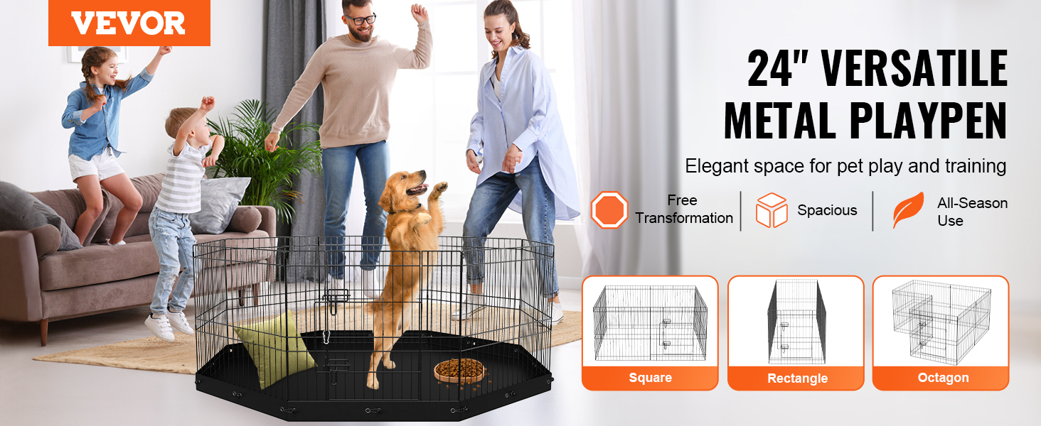 VEVOR Dog Playpen 8 Panels Foldable Metal Dog Exercise Pen Pet Fence with Bottom Pad Cover for Puppy Outdoor Camping Yard Kennel