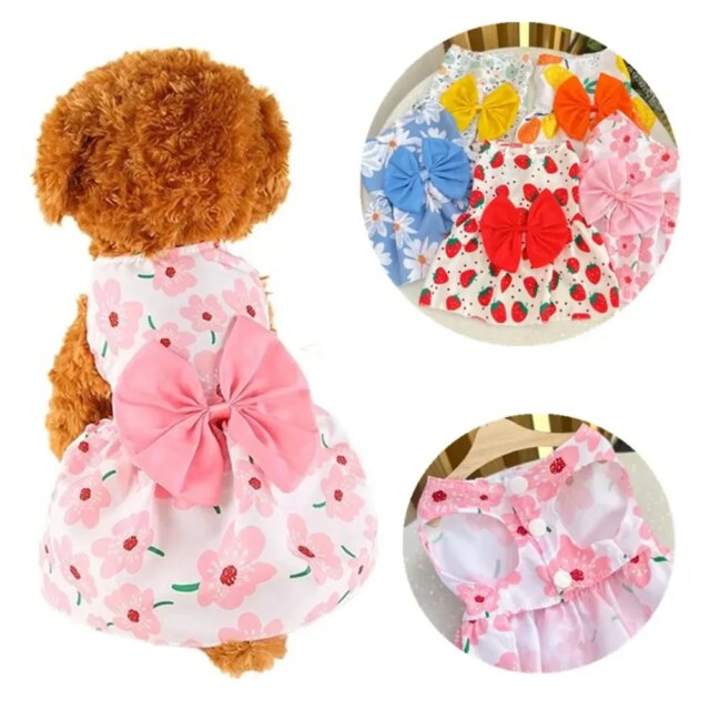 Summer Dog Princess Dress Kitten Pet Skirt Cute Printed Bow Lace Dog Dresses for Small Medium Puppies Poodle Chihuahua Apparel - Image 2