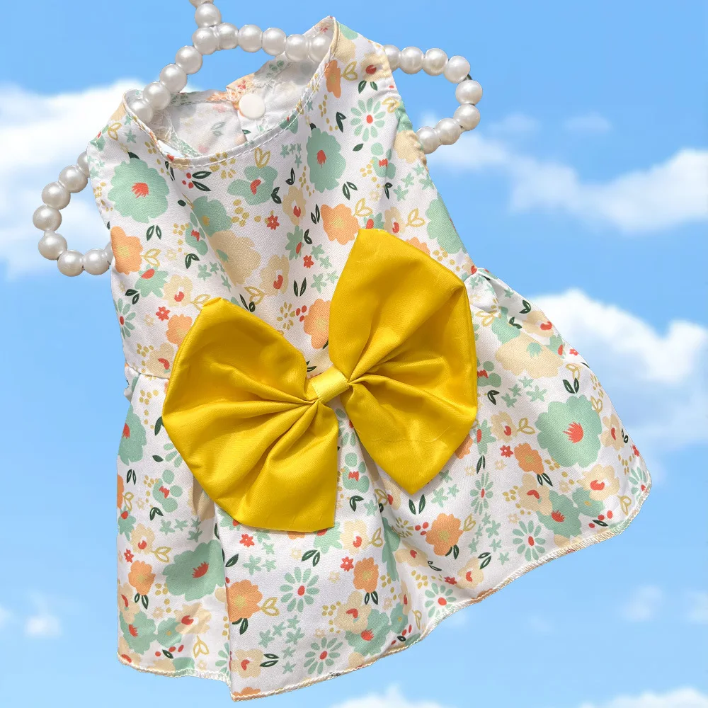 Summer Dog Princess Dress Kitten Pet Skirt Cute Printed Bow Lace Dog Dresses for Small Medium Puppies Poodle Chihuahua Apparel