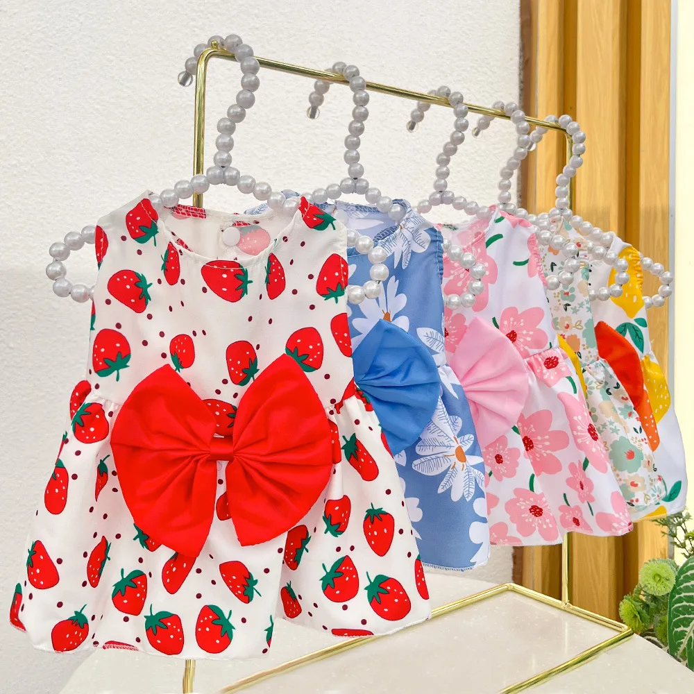 Summer Dog Princess Dress Kitten Pet Skirt Cute Printed Bow Lace Dog Dresses for Small Medium Puppies Poodle Chihuahua Apparel