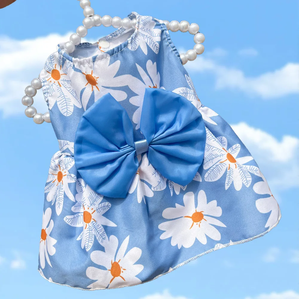 Summer Dog Princess Dress Kitten Pet Skirt Cute Printed Bow Lace Dog Dresses for Small Medium Puppies Poodle Chihuahua Apparel