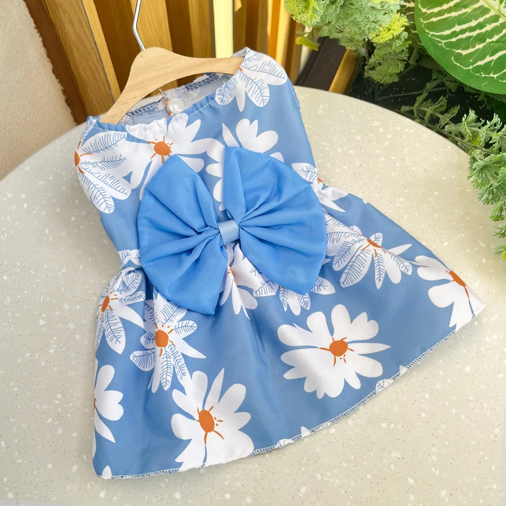 Summer Dog Princess Dress Kitten Pet Skirt Cute Printed Bow Lace Dog Dresses for Small Medium Puppies Poodle Chihuahua Apparel