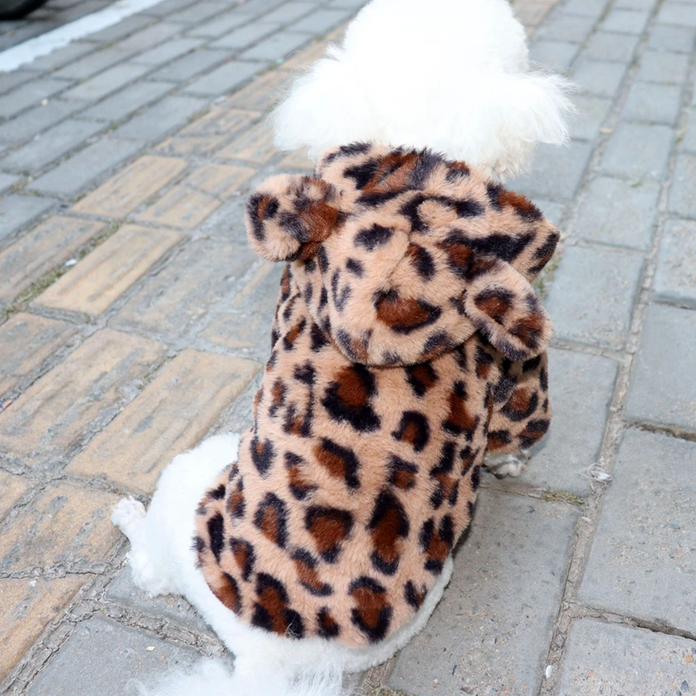 Leopard Print Dog Coat Winter Warm Dog Clothes Pet Thicken Windproof Hoodie Jacket Doggy Thermal Coat Puppy Outfits Cat Apparels