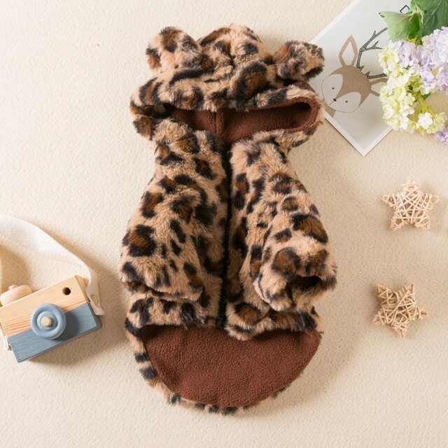 Leopard Print Dog Coat Winter Warm Dog Clothes Pet Thicken Windproof Hoodie Jacket Doggy Thermal Coat Puppy Outfits Cat Apparels - Image 4