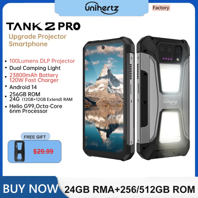Unihertz 8849 Tank 2 PRO Rugged Smartphone with Projector Android 14 24GB 512GB Mobile Phone 23800mAh 120W Phone 6.79" Display