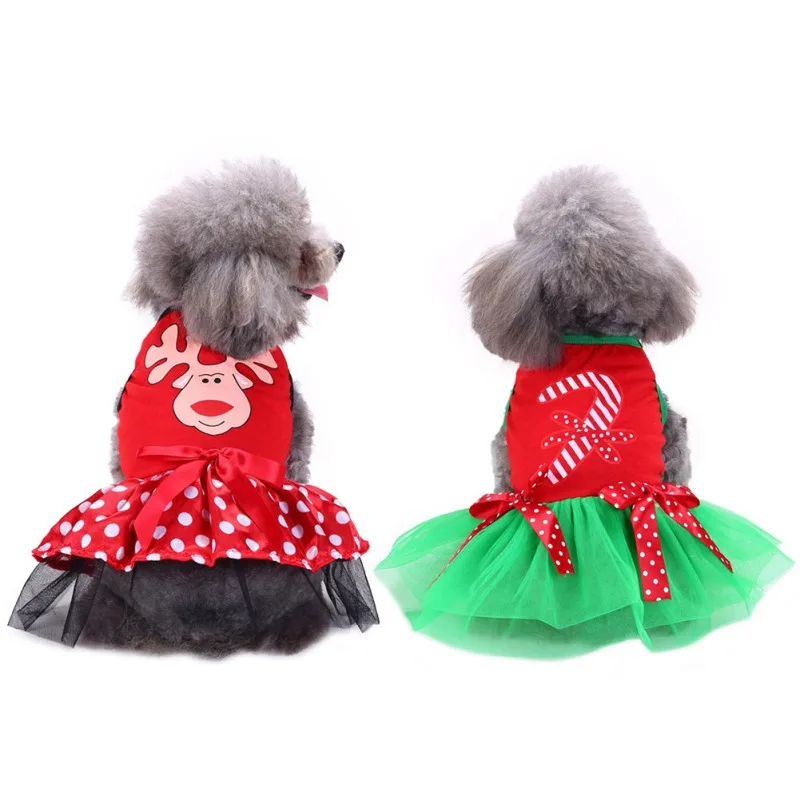 Christmas Dog Dresses Outfit Girl Dog Tulle Sweater Dress Dog Winter Clothes for Small Medium Dogs Cat Holiday Apparels