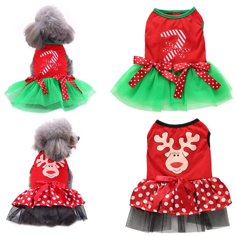 Christmas Dog Dresses Outfit Girl Dog Tulle Sweater Dress Dog Winter Clothes for Small Medium Dogs Cat Holiday Apparels