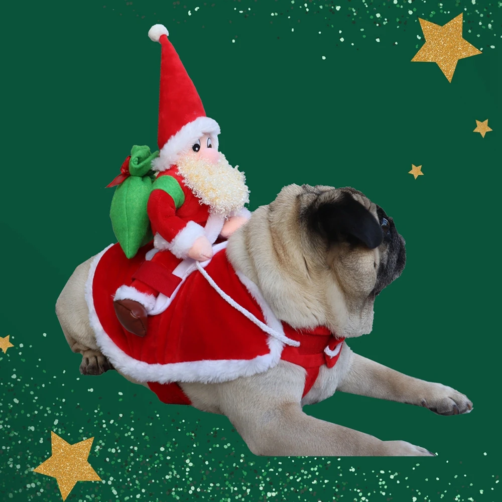 Pet Dog Christmas clothes Funny Santa Claus riding a deer Jacket Coat Pets Christmas Dog Apparel Costumes for Big Dog Small Dog