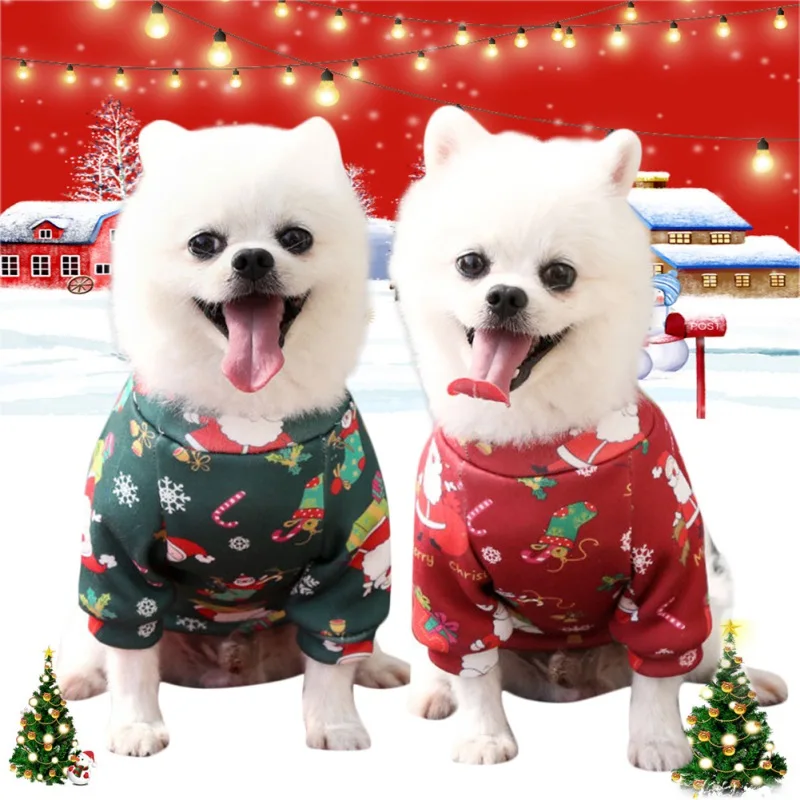 Christmas Dog Clothes Warm Lining Dog Sweatershirt Soft Breathable PulloverPuppy Clothes for Small Medium Pet Doggie Cat Apparel