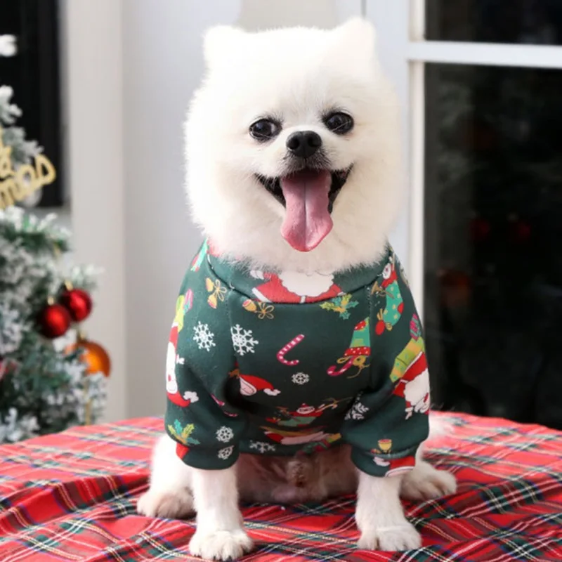 Christmas Dog Clothes Warm Lining Dog Sweatershirt Soft Breathable PulloverPuppy Clothes for Small Medium Pet Doggie Cat Apparel