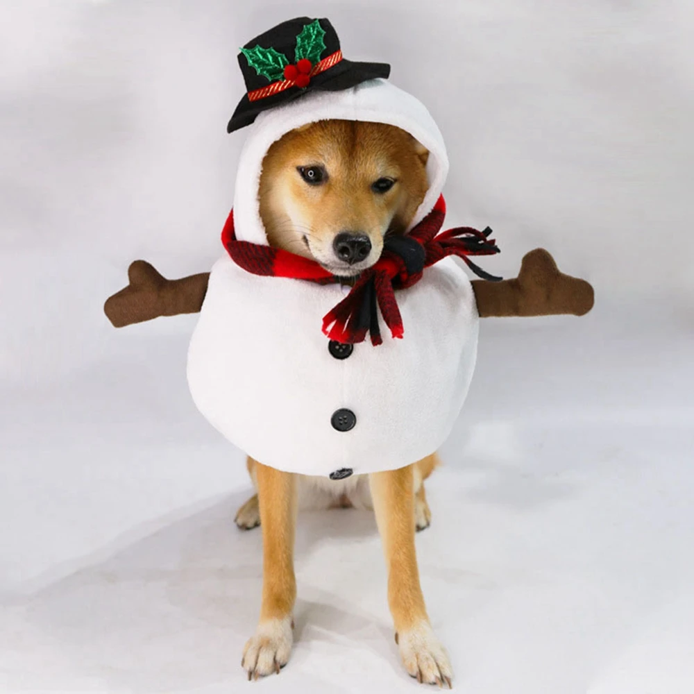 Snowman Dog Costume Outfits Christmas Hoodies Winter Warm Puppy Cat Apparel for Small Medium Dogs Holiday Party Dressing Clothes