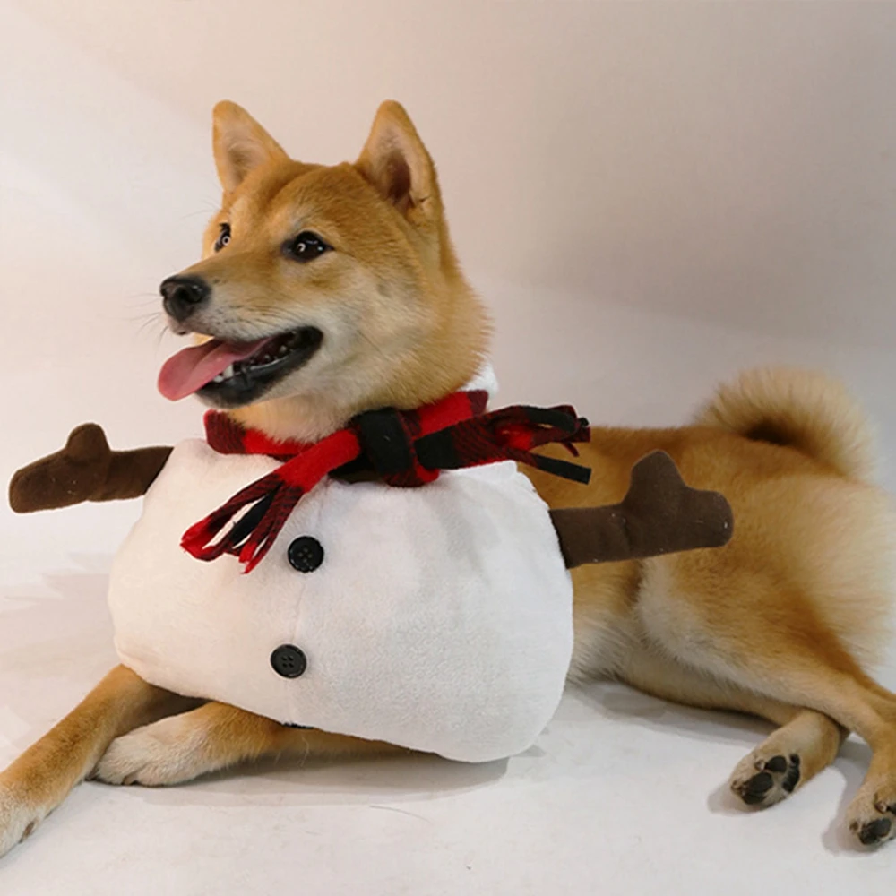 Snowman Dog Costume Outfits Christmas Hoodies Winter Warm Puppy Cat Apparel for Small Medium Dogs Holiday Party Dressing Clothes