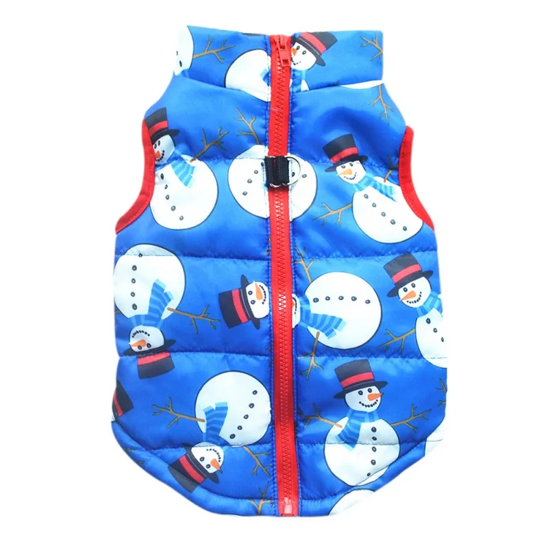 Christmas Dog Cotton Wadded Jacket Snowman Pet Coat with Harness Hook Xmas Elk Cats Vest Puppy Costume Cozy Cold Weather Apparel