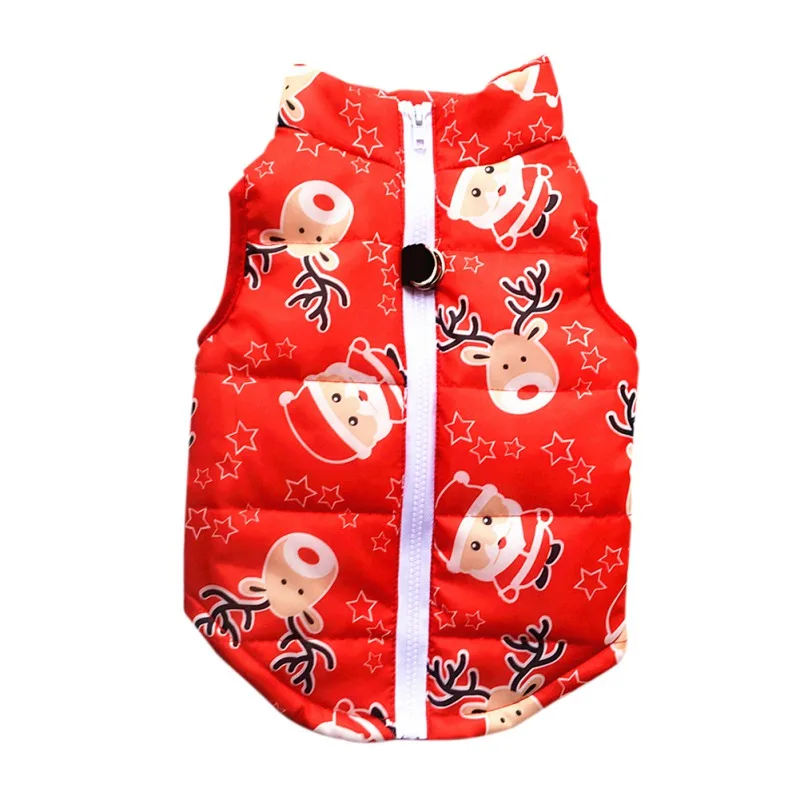 Christmas Dog Cotton Wadded Jacket Snowman Pet Coat with Harness Hook Xmas Elk Cats Vest Puppy Costume Cozy Cold Weather Apparel