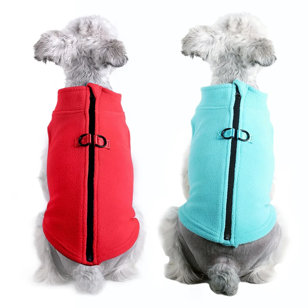 Fleece Dog Vest with Zipper and Leash Hook Cozy Soft Autumn Winter Coat Warm Dog Cold Weather Apparel Jacket Sweater Outfit