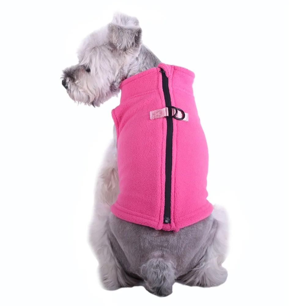 Fleece Dog Vest with Zipper and Leash Hook Cozy Soft Autumn Winter Coat Warm Dog Cold Weather Apparel Jacket Sweater Outfit