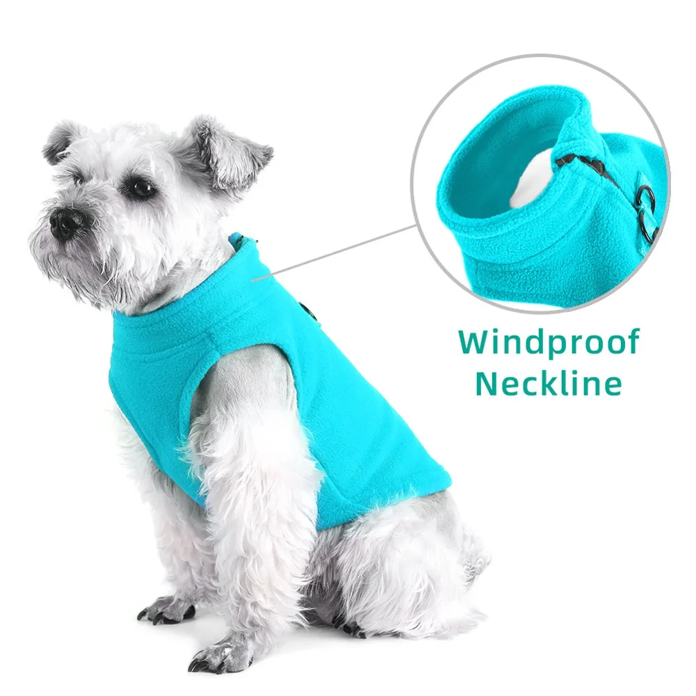 Fleece Dog Vest with Zipper and Leash Hook Cozy Soft Autumn Winter Coat Warm Dog Cold Weather Apparel Jacket Sweater Outfit