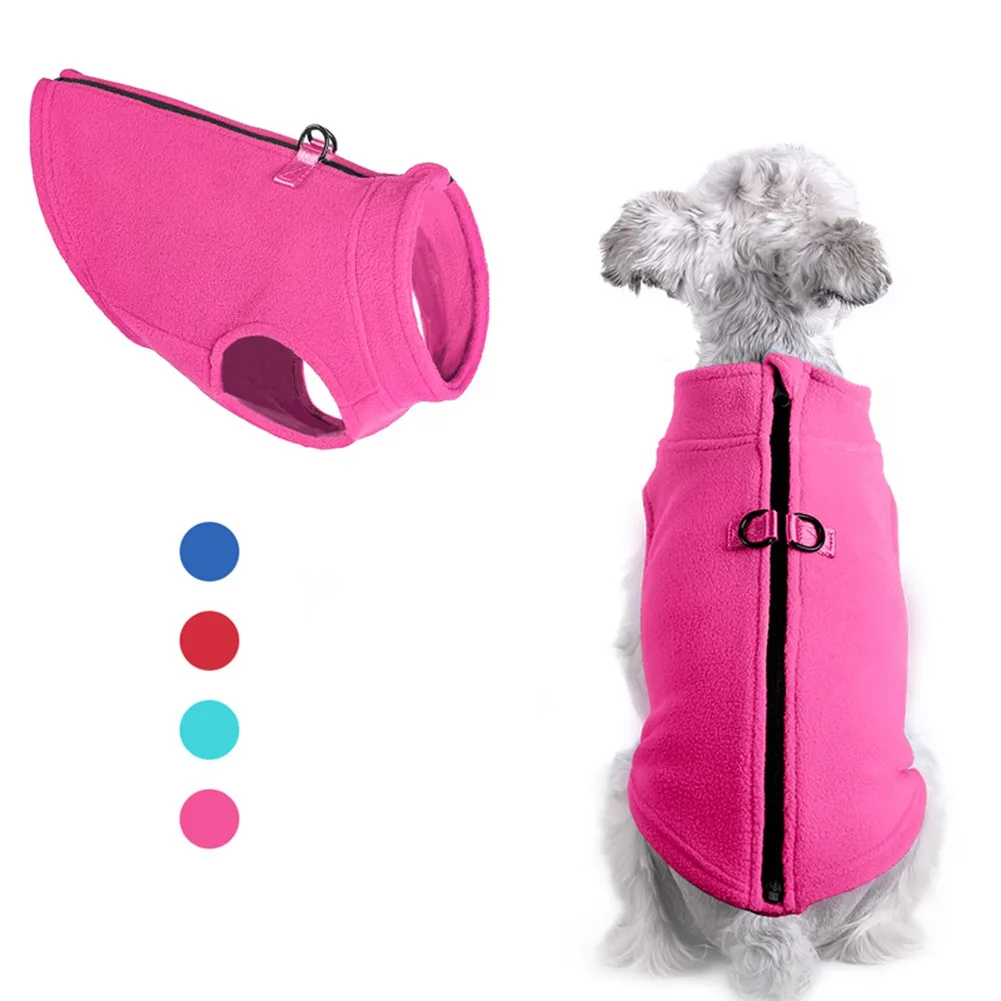 Fleece Dog Vest with Zipper and Leash Hook Cozy Soft Autumn Winter Coat Warm Dog Cold Weather Apparel Jacket Sweater Outfit