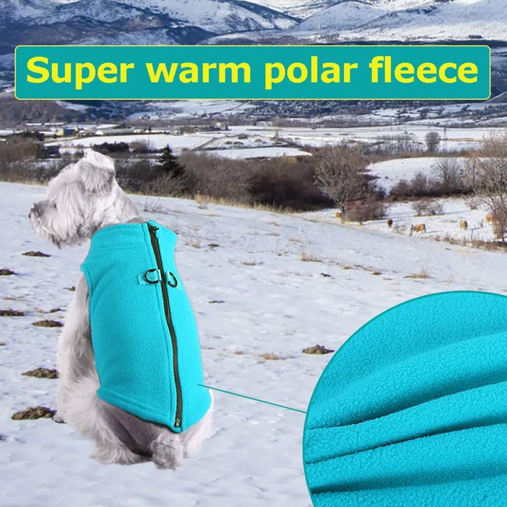 Fleece Dog Vest with Zipper and Leash Hook Cozy Soft Autumn Winter Coat Warm Dog Cold Weather Apparel Jacket Sweater Outfit