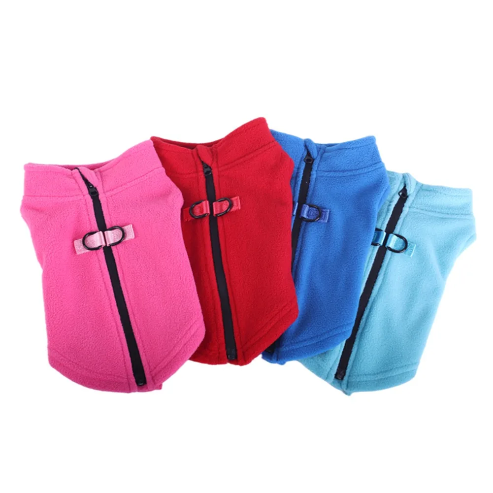 Fleece Dog Vest with Zipper and Leash Hook Cozy Soft Autumn Winter Coat Warm Dog Cold Weather Apparel Jacket Sweater Outfit