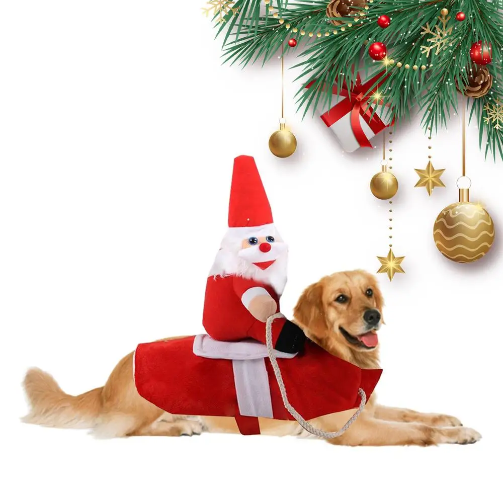 Pet Dog Christmas Clothes Santa Claus Riding A Deer Jacket Coat Pets Christmas Dog Apparel Costumes For Big Dog Small Dog