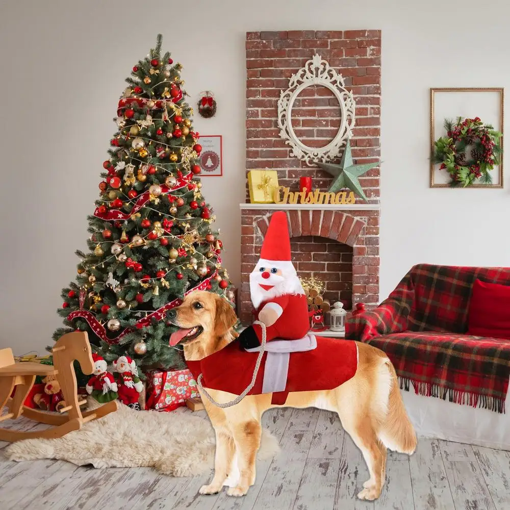 Pet Dog Christmas Clothes Santa Claus Riding A Deer Jacket Coat Pets Christmas Dog Apparel Costumes For Big Dog Small Dog