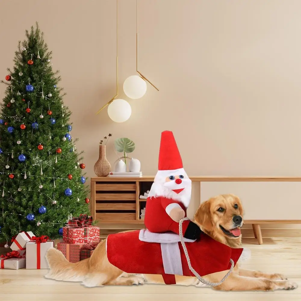 Pet Dog Christmas Clothes Santa Claus Riding A Deer Jacket Coat Pets Christmas Dog Apparel Costumes For Big Dog Small Dog