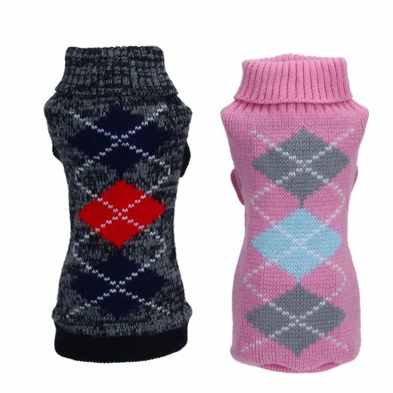 Pet Clothes Puppy Sweater Jacquard Knitted Plaid Pet Jumper Coat Apparel Black Pink